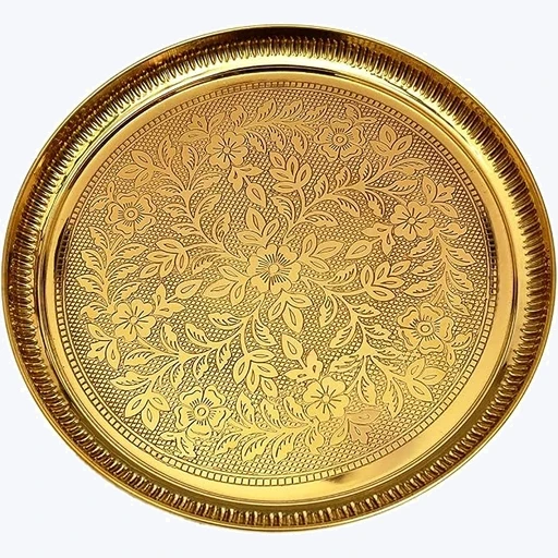 Brass Tray (Puja Thaali) with Floral Design