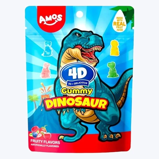 Amos 4D Gummy Dinosaur Mixed Fruit Candy