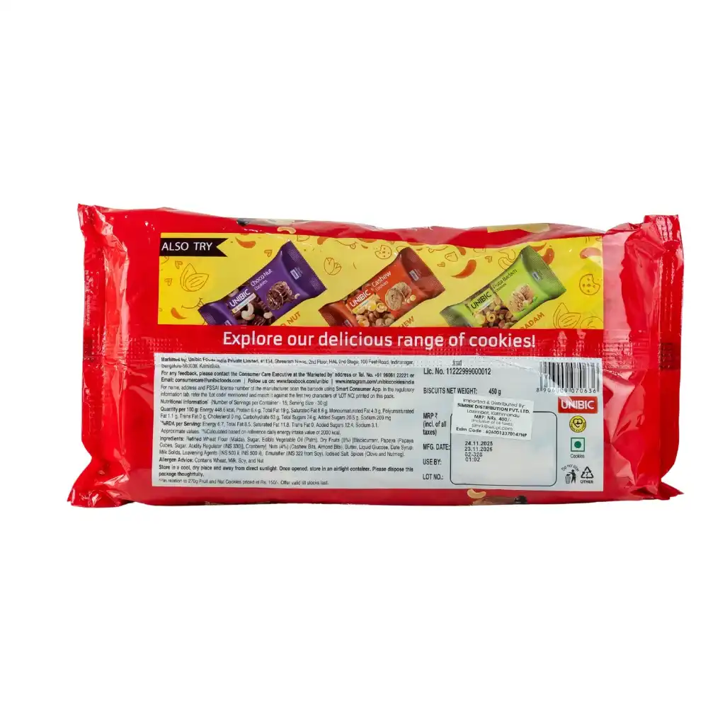 Unibic Fruit & Nut Cookies 450G (5*90G)